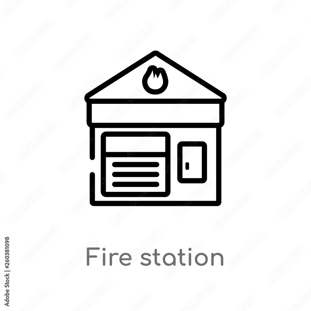 outline fire station vector icon. isolated black simple line element illustration from city elements concept. editable vector stroke fire station icon on white background outline fire station vector icon. isolated black simple line element illustration from city elements concept. editable vector stroke fire station icon on white background