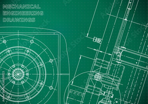 Blueprint  Sketch. Vector engineering illustration. Cover  flyer  banner  Light green background. Points. Instrument-making drawings. Mechanical engineering drawing