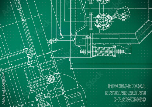 Blueprint. Vector engineering drawings. Mechanical instrument making. Technical Light green background. Points