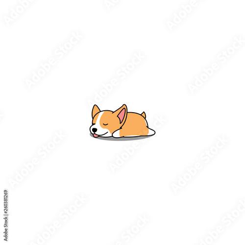 Cute welsh corgi puppy sleeping cartoon icon, vector illustration