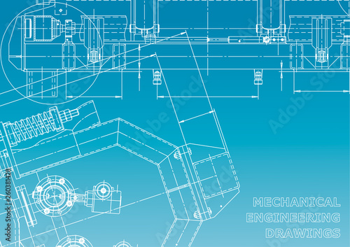 Computer aided design systems. Blueprint, scheme, plan, sketch. Technical illustrations, backgrounds. Mechanical. Blue and white