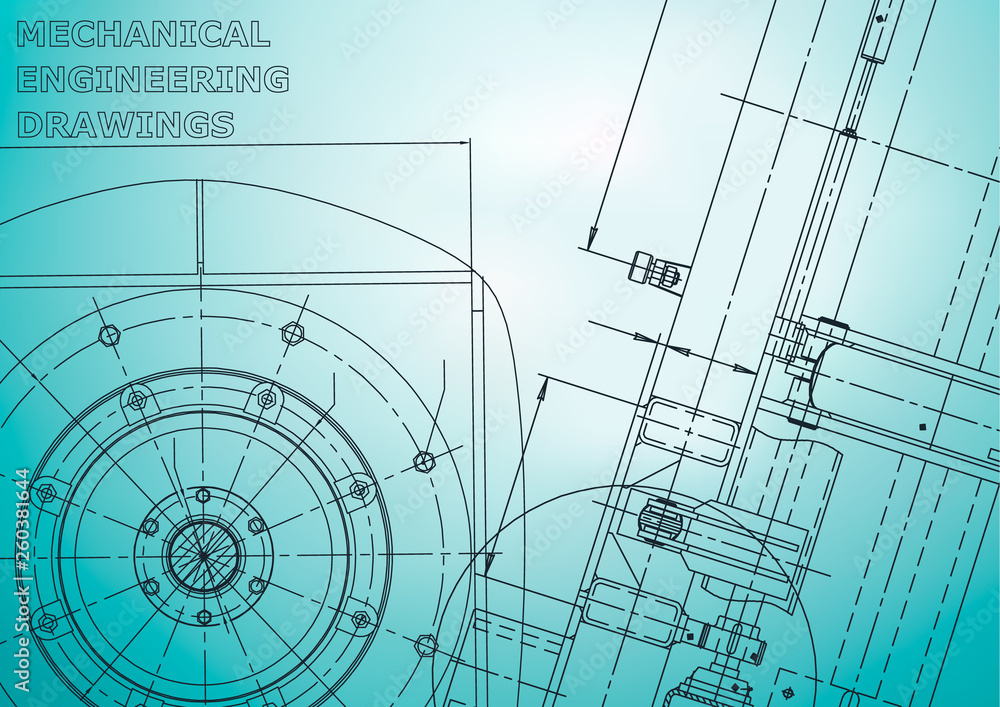 Blueprint. Vector engineering illustration. Cover, flyer, banner, background. Light blue
