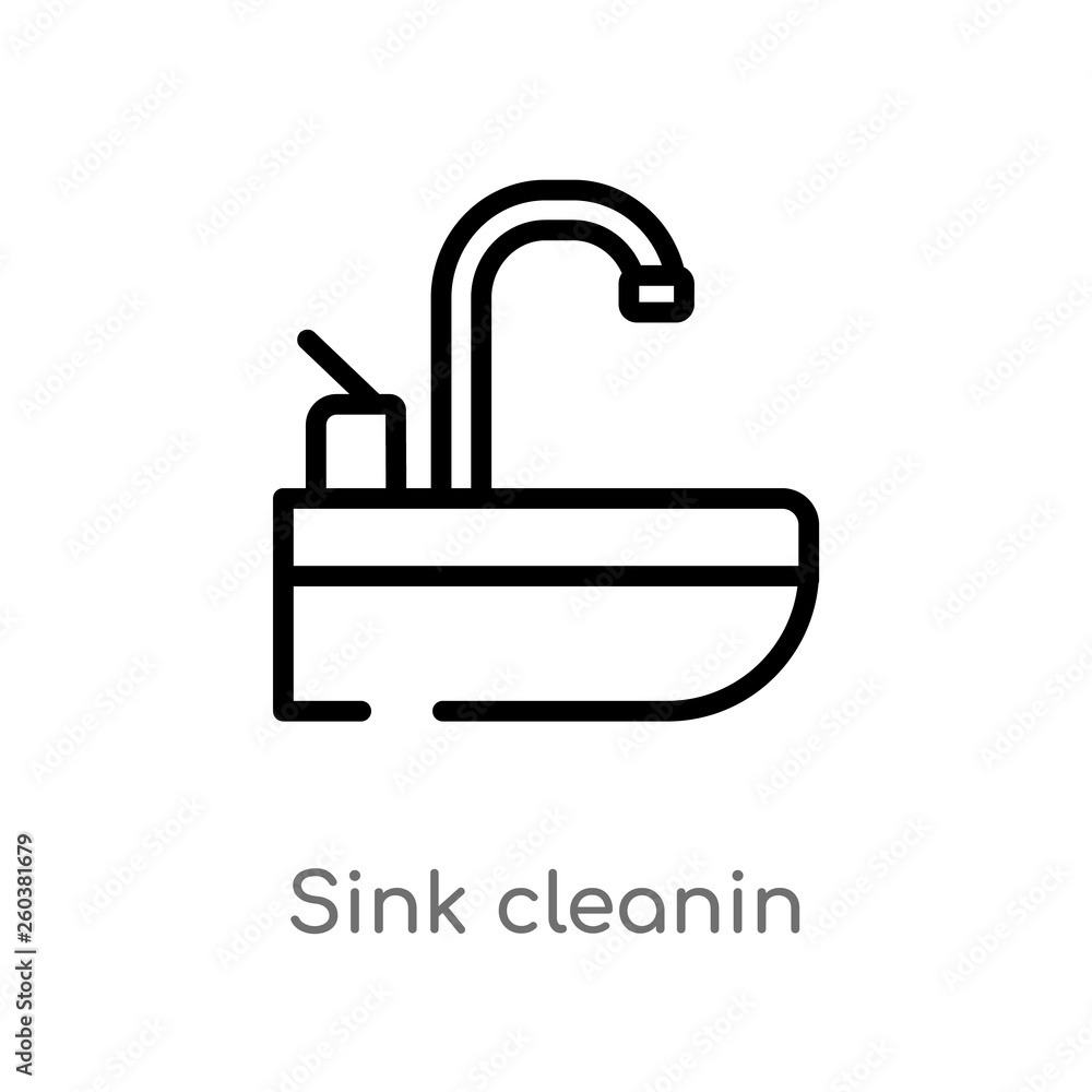 outline sink cleanin vector icon. isolated black simple line element illustration from cleaning concept. editable vector stroke sink cleanin icon on white background outline sink cleanin vector icon. isolated black simple line element illustration from cleaning concept. editable vector stroke sink cleanin icon on white background