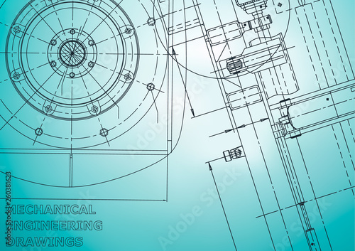 Blueprint. Vector engineering illustration. Cover, flyer. Light blue