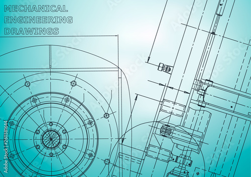 Blueprint. Vector engineering illustration. Cover, flyer, banner, background. Light blue © bubushonok