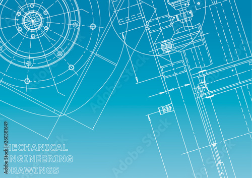 Blueprint. Vector engineering illustration. Cover, flyer, banner, background. Instrument-making. Blue and white