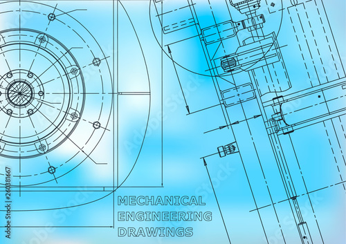 Blueprint. Vector engineering illustration. Cover, flyer, banner, background. Instrument-making drawings. Mechanical. Blue © bubushonok