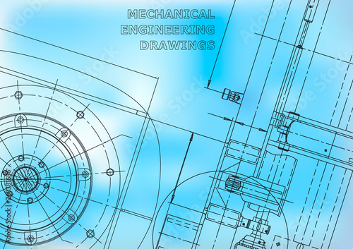Blueprint. Vector engineering illustration. Cover, flyer, banner, background. Instrument-making drawings. Mechanical engineering drawing. Technical illustrations. Blue © bubushonok