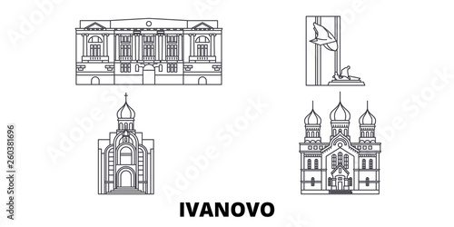 Russia, Ivanovo flat travel skyline set. Russia, Ivanovo black city vector panorama, illustration, travel sights, landmarks, streets.