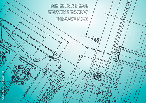 Blueprint. Vector engineering illustration. Computer aided design systems. Instrument-making drawings. Mechanical. Light blue