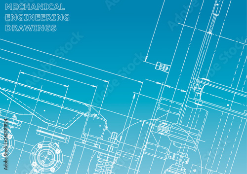 Blueprint. Vector engineering illustration. Computer aided design systems. Instrument-making. Blue and white