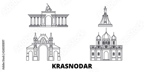 Bild auf Leinwand Russia, Krasnodar flat travel skyline set