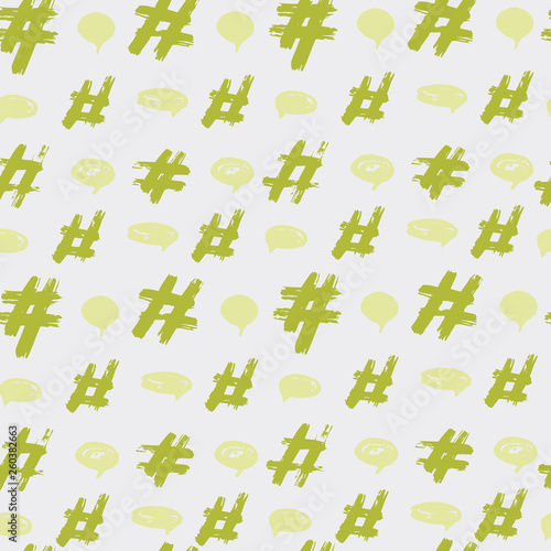 Seamless pattern. Hand drawing. Acrylic paints, brushes. Background for your creativity. Modern background. Hash tag. hash sign. Green Tones