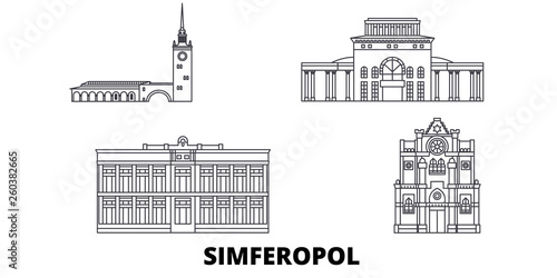 Russia, Simferopol flat travel skyline set. Russia, Simferopol black city vector panorama, illustration, travel sights, landmarks, streets.