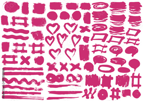 Love design elements. Vector heart. Pink stripes, grunge. Handmade. Original textures, hand draw. Brushes, frames. Valentine's Day photo