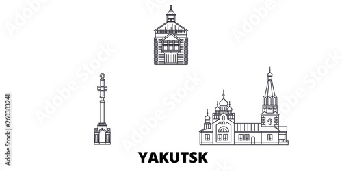 Russia, Yakutsk flat travel skyline set. Russia, Yakutsk black city vector panorama, illustration, travel sights, landmarks, streets. photo