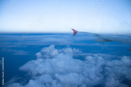 Aircraft Wing on blue sky background
