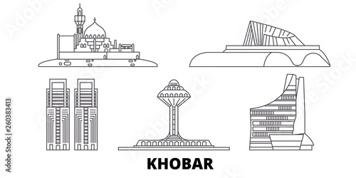 Saudi Arabia, Khobar flat travel skyline set. Saudi Arabia, Khobar black city vector panorama, illustration, travel sights, landmarks, streets. photo