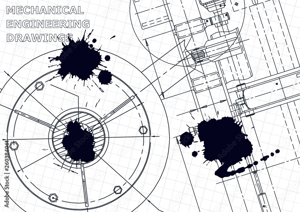 Cover, flyer. Vector engineering illustration. Black Ink. Blots