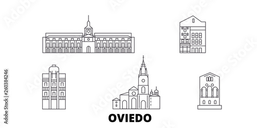 Spain, Oviedo flat travel skyline set. Spain, Oviedo black city vector panorama, illustration, travel sights, landmarks, streets. photo