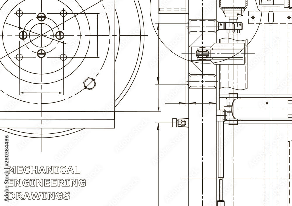 Vector engineering illustration. Computer aided design systems. Instrument-making drawings. Mechanical engineering drawing. Technical illustrations, background