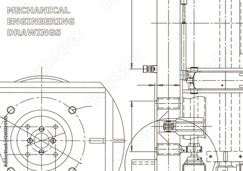 Vector engineering illustration. Instrument-making drawings. Mechanical engineering drawing. Computer aided design systems. Technical illustrations, backgrounds. Blueprint, diagram, plan, sketch