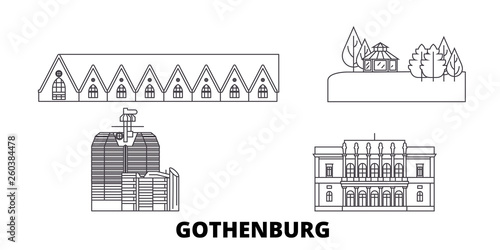 Sweden, Gothenburg flat travel skyline set. Sweden, Gothenburg black city vector panorama, illustration, travel sights, landmarks, streets.