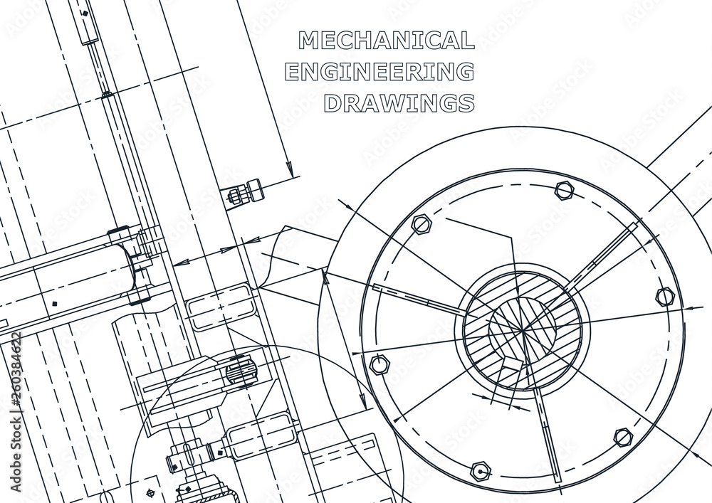 Technical abstract backgrounds. Vector engineering drawings. Mechanical instrument making. Technical illustration. Blueprint, cover