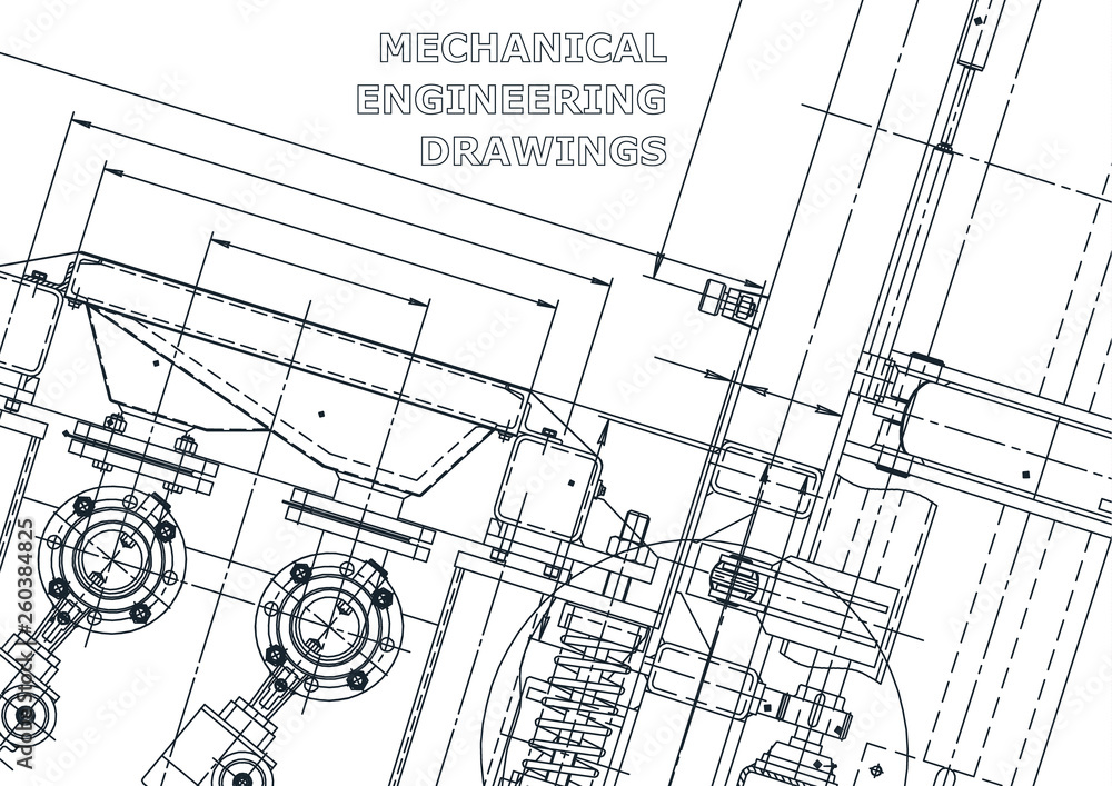 Sketch. Vector engineering illustration. Computer aided design systems. Instrument-making drawings. Mechanical engineering drawing. Technical illustrations, backgrounds. Blueprint