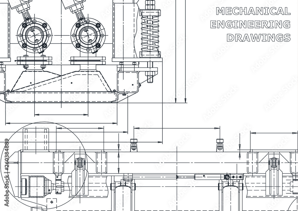 Obraz premium Mechanical instrument making. Technical illustration. Vector engineering drawings. Technical abstract backgrounds. Blueprint, cover