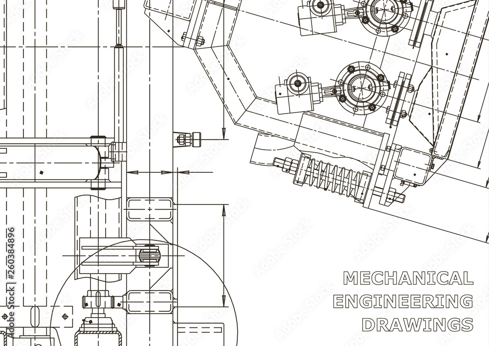 Obraz premium Mechanical instrument making. Technical illustration. Blueprint, cover, banner. Vector