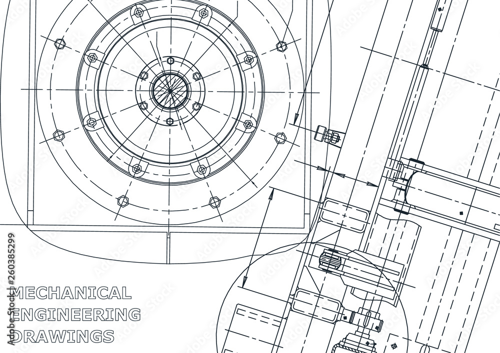 Cover, flyer. Vector engineering illustration. Blueprint, banner, background. Instrument-making drawings. Mechanical engineering drawing. Technical illustration Cover, flyer. Vector engineering illustration. Blueprint, banner, background. Instrument-making drawings. Mechanical engineering drawing. Technical illustration