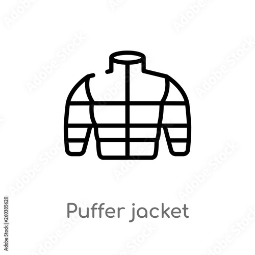 outline puffer jacket vector icon. isolated black simple line element illustration from clothes concept. editable vector stroke puffer jacket icon on white background