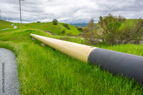Gas pipeline crossing the hills, south San Francisco bay, San Jose, California