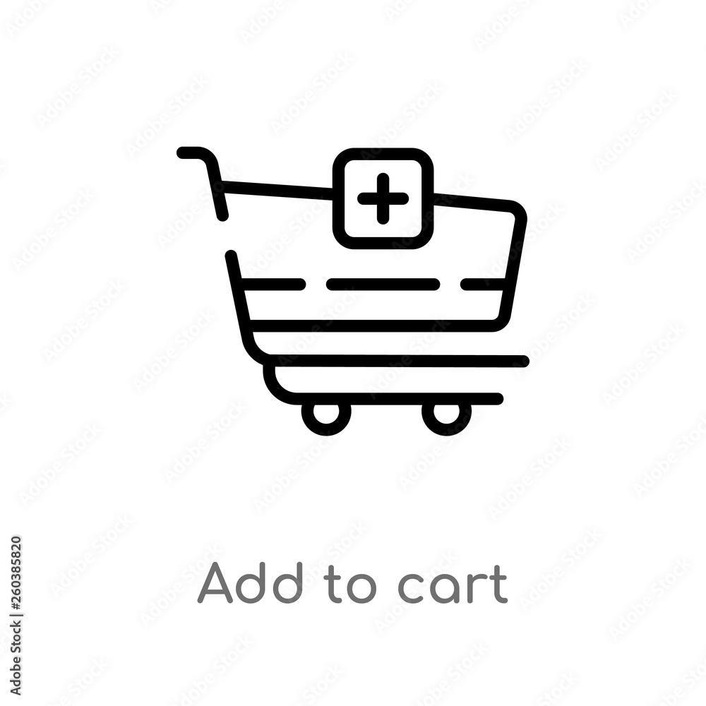 outline add to cart vector icon. isolated black simple line element illustration from commerce concept. editable vector stroke add to cart icon on white background outline add to cart vector icon. isolated black simple line element illustration from commerce concept. editable vector stroke add to cart icon on white background