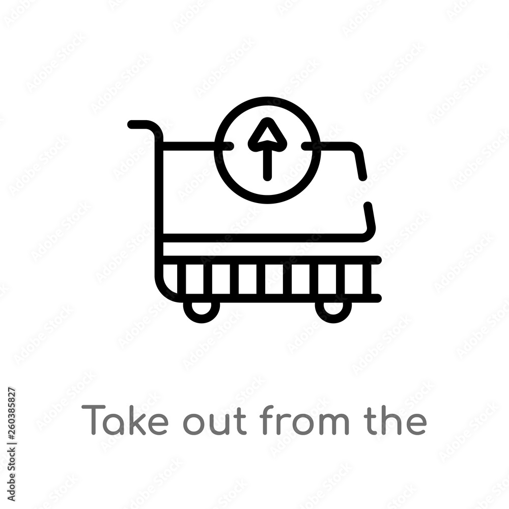 outline take out from the cart vector icon. isolated black simple line element illustration from commerce concept. editable vector stroke take out from the cart icon on white background outline take out from the cart vector icon. isolated black simple line element illustration from commerce concept. editable vector stroke take out from the cart icon on white background