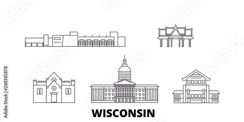 United States, Madison flat travel skyline set. United States, Madison black city vector panorama, illustration, travel sights, landmarks, streets.