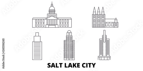 United States, Salt Lake City flat travel skyline set. United States, Salt Lake City black city vector panorama, illustration, travel sights, landmarks, streets.