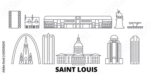 United States, Saint Louis flat travel skyline set. United States, Saint Louis black city vector panorama, illustration, travel sights, landmarks, streets.