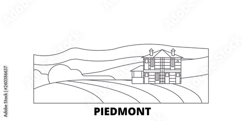 Italy, Piedmont, Langhe Roero And Monferrato  flat travel skyline set. Italy, Piedmont, Langhe Roero And Monferrato  black city vector panorama, illustration, travel sights, landmarks, streets.