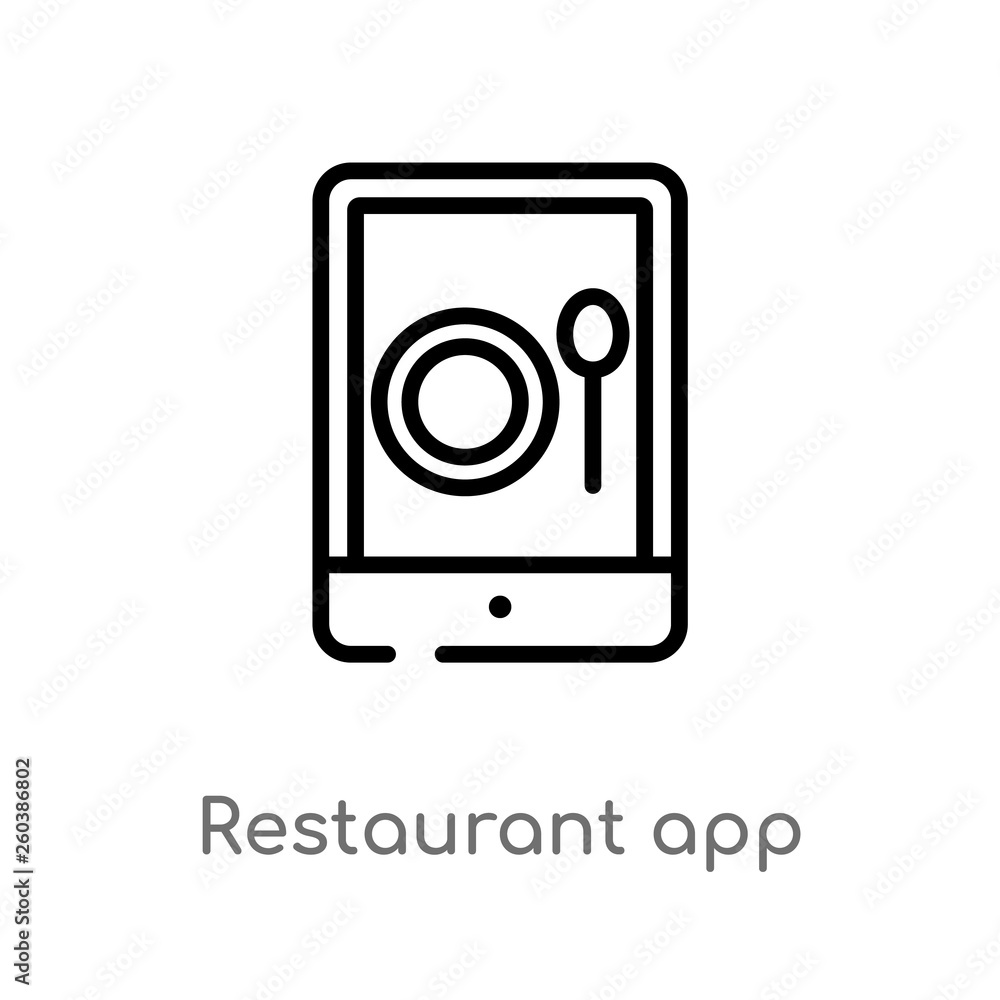 outline restaurant app vector icon. isolated black simple line element illustration from computer concept. editable vector stroke restaurant app icon on white background outline restaurant app vector icon. isolated black simple line element illustration from computer concept. editable vector stroke restaurant app icon on white background