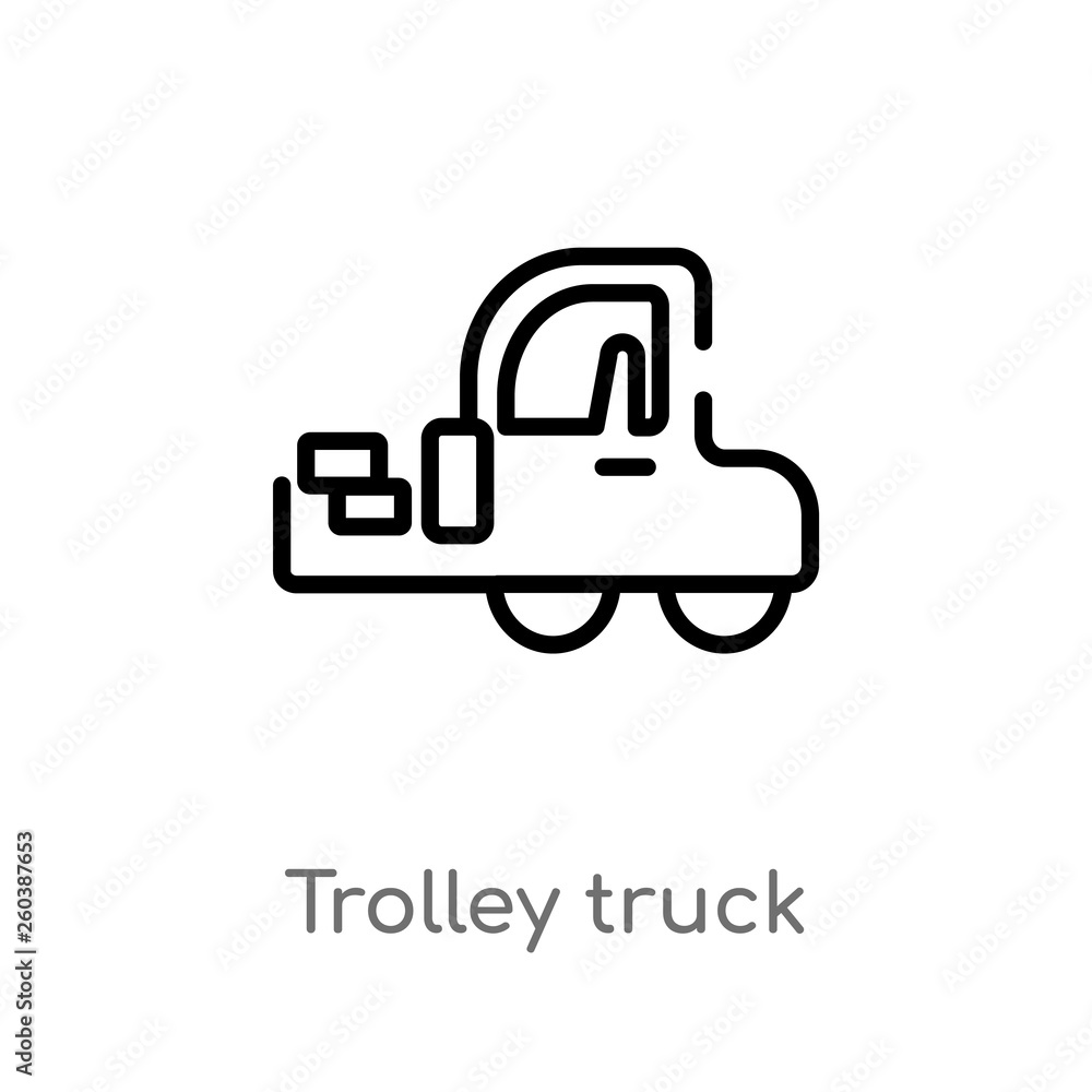 outline trolley truck vector icon. isolated black simple line element illustration from construction concept. editable vector stroke trolley truck icon on white background outline trolley truck vector icon. isolated black simple line element illustration from construction concept. editable vector stroke trolley truck icon on white background