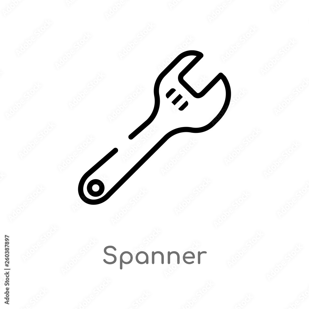 outline spanner vector icon. isolated black simple line element illustration from construction concept. editable vector stroke spanner icon on white background outline spanner vector icon. isolated black simple line element illustration from construction concept. editable vector stroke spanner icon on white background