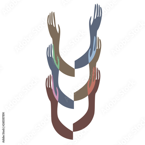 Colorful human hands. Concept illustration for organization help, environment project or social work. EPS 10 vector