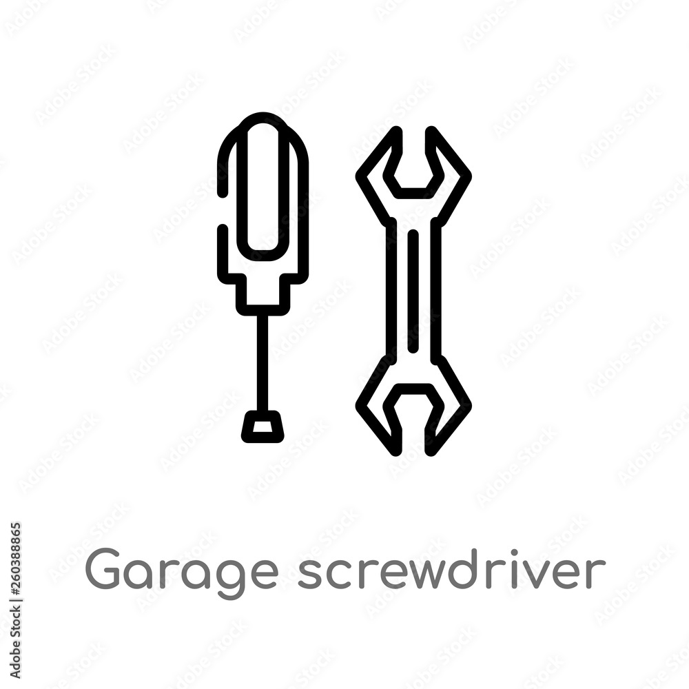 outline garage screwdriver vector icon. isolated black simple line element illustration from tools concept. editable vector stroke garage screwdriver icon on white background outline garage screwdriver vector icon. isolated black simple line element illustration from tools concept. editable vector stroke garage screwdriver icon on white background