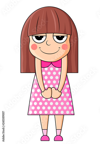 Cute cartoon girl with admiring emotions. Vector illustration.