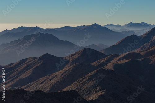 Egypt. Mount Sinai in the morning at sunrise. (Mount Horeb, Gabal Musa, Moses Mount). Pilgrimage place and famous touristic destination. © Piotr