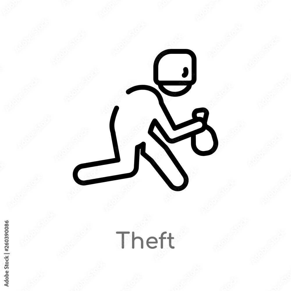 outline theft vector icon. isolated black simple line element illustration from cyber concept. editable vector stroke theft icon on white background outline theft vector icon. isolated black simple line element illustration from cyber concept. editable vector stroke theft icon on white background