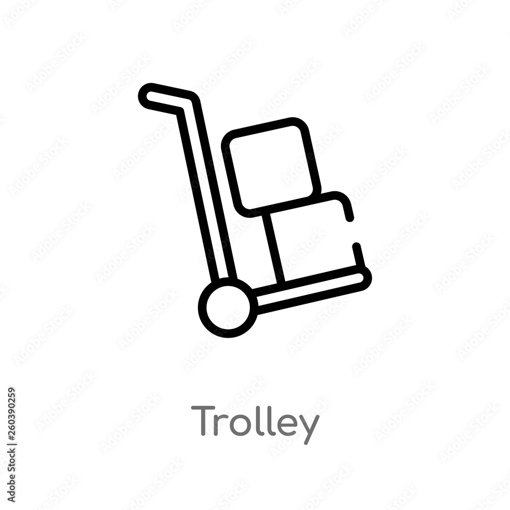outline trolley vector icon. isolated black simple line element illustration from delivery and logistic concept. editable vector stroke trolley icon on white background outline trolley vector icon. isolated black simple line element illustration from delivery and logistic concept. editable vector stroke trolley icon on white background