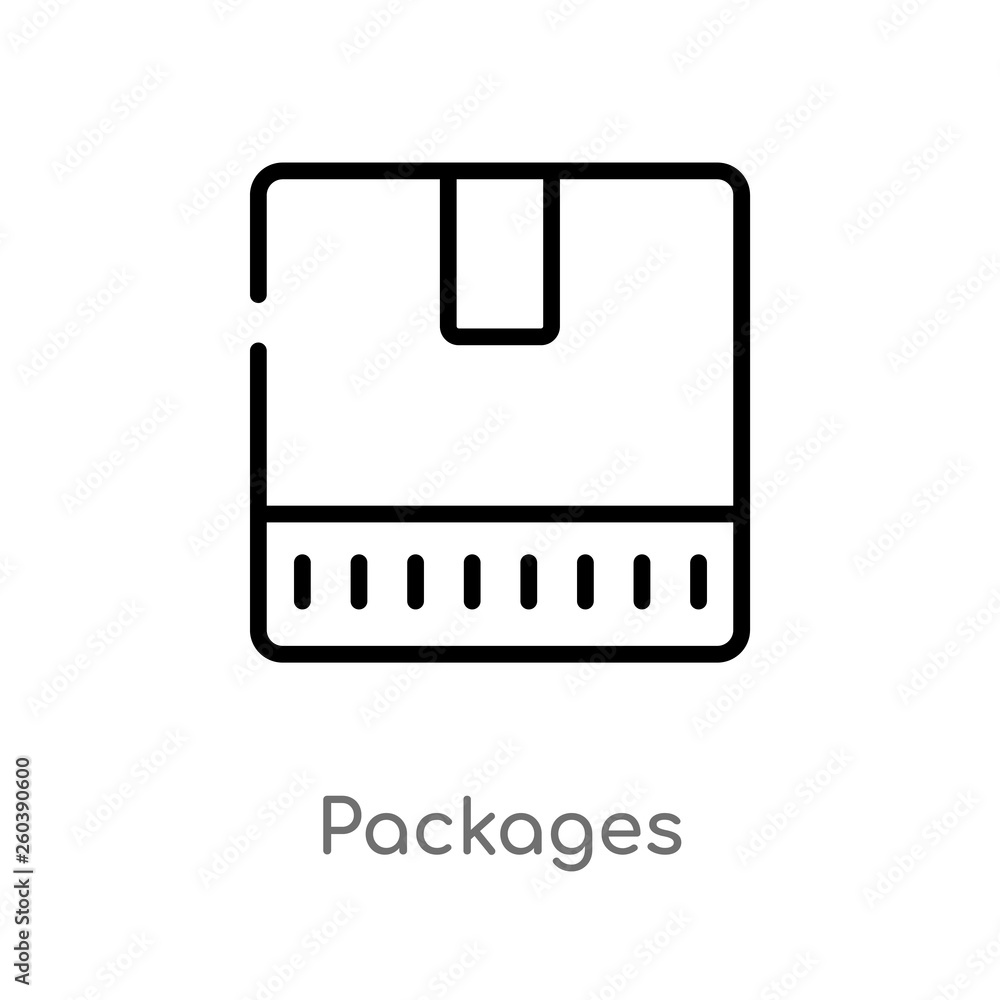 outline packages vector icon. isolated black simple line element illustration from delivery and logistics concept. editable vector stroke packages icon on white background outline packages vector icon. isolated black simple line element illustration from delivery and logistics concept. editable vector stroke packages icon on white background